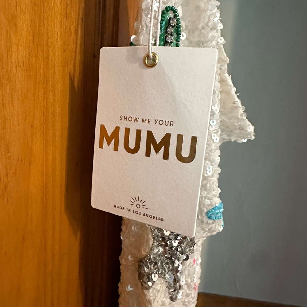 NWT Show Me Your MuMu White Sequin Multi-Color Star Spaghetti Strap Slip Dress - Picture 5 of 16